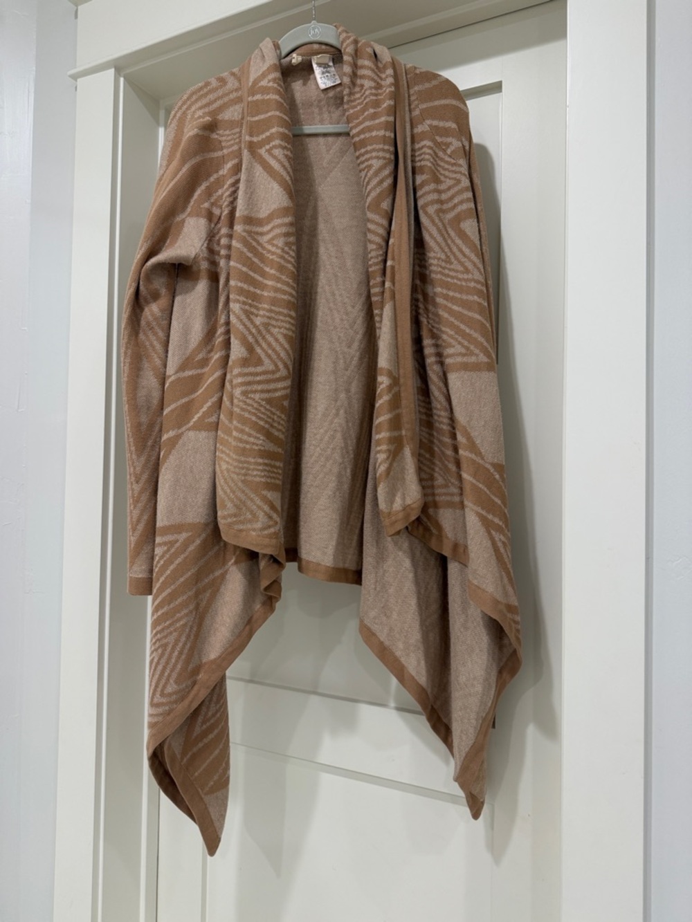 Moth Beige and Tan Draped Open-Front Poncho Cardigan